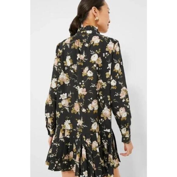 NWT Tuckernuck Midnight Garden Tate Floral Mini Winter Dress Black Cream XS - Picture 2 of 9